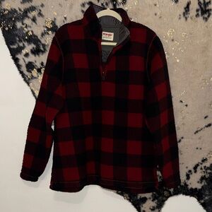 Wrangler Men's Zip Up Red and Black Checkered Sweater
